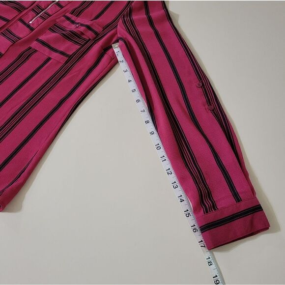 Notations Women's Red with Black Stripe Zip Front Long Sleeve Blouse - Picture 7 of 13